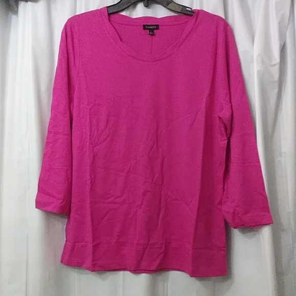 Talbots L Magenta 3/4 Sleeve Basket Weave Neckline - Picture 2 of 7